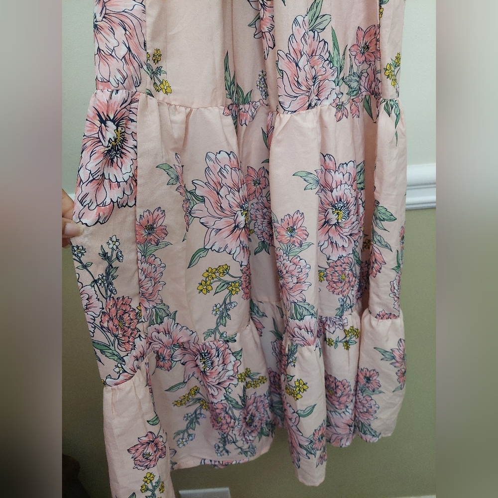 Band of Gypsies Blue Denim Bodice Pink Floral Maxi Dress - Picture 7 of 9